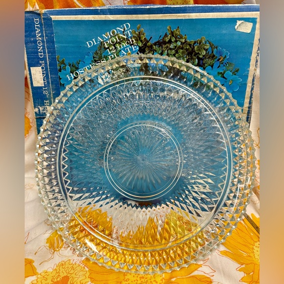 Vintage Indiana Glass Diamond Point Hostess Platter Serving Dish Jewelry Tray - Picture 1 of 7
